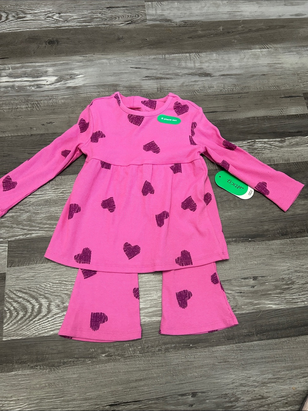 bcg Pink Heart Print Girls' Pajama Set